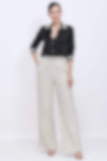 Black Blended Satin Hand Embroidered Shirt by Dilnaz Karbhary at Pernia's Pop Up Shop