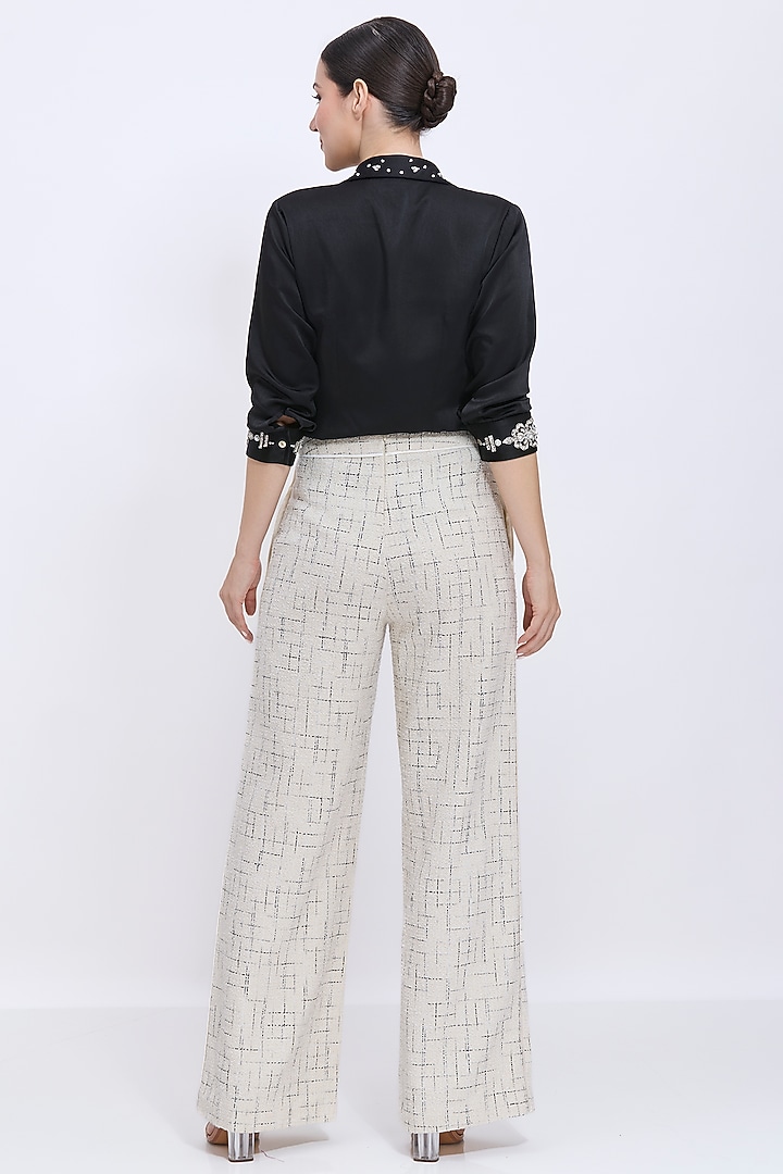Black Blended Satin Hand Embroidered Shirt by Dilnaz Karbhary at Pernia's Pop Up Shop