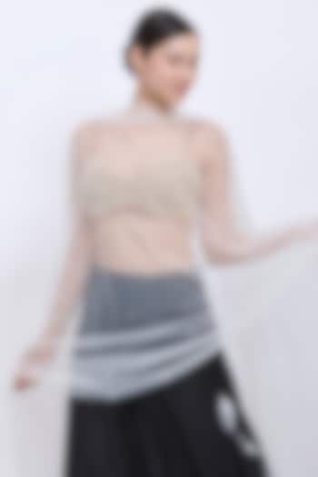 Ivory Net Hand Embroidered Dupatta by Dilnaz Karbhary at Pernia's Pop Up Shop