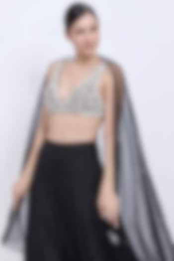 Black Net Hand Embroidered Dupatta by Dilnaz Karbhary at Pernia's Pop Up Shop