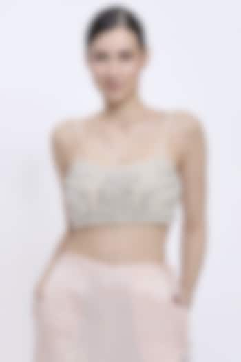 Melon-Colored Net & Polyester Satin Hand Embroidered Bustier by Dilnaz Karbhary at Pernia's Pop Up Shop