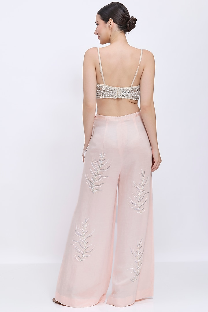 Melon-Colored Net & Polyester Satin Hand Embroidered Bustier by Dilnaz Karbhary at Pernia's Pop Up Shop