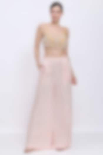 Mango-Colored Net & Polyester Satin Hand Embroidered Bustier by Dilnaz Karbhary at Pernia's Pop Up Shop