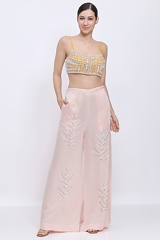 Mango-Colored Net & Polyester Satin Hand Embroidered Bustier by Dilnaz Karbhary