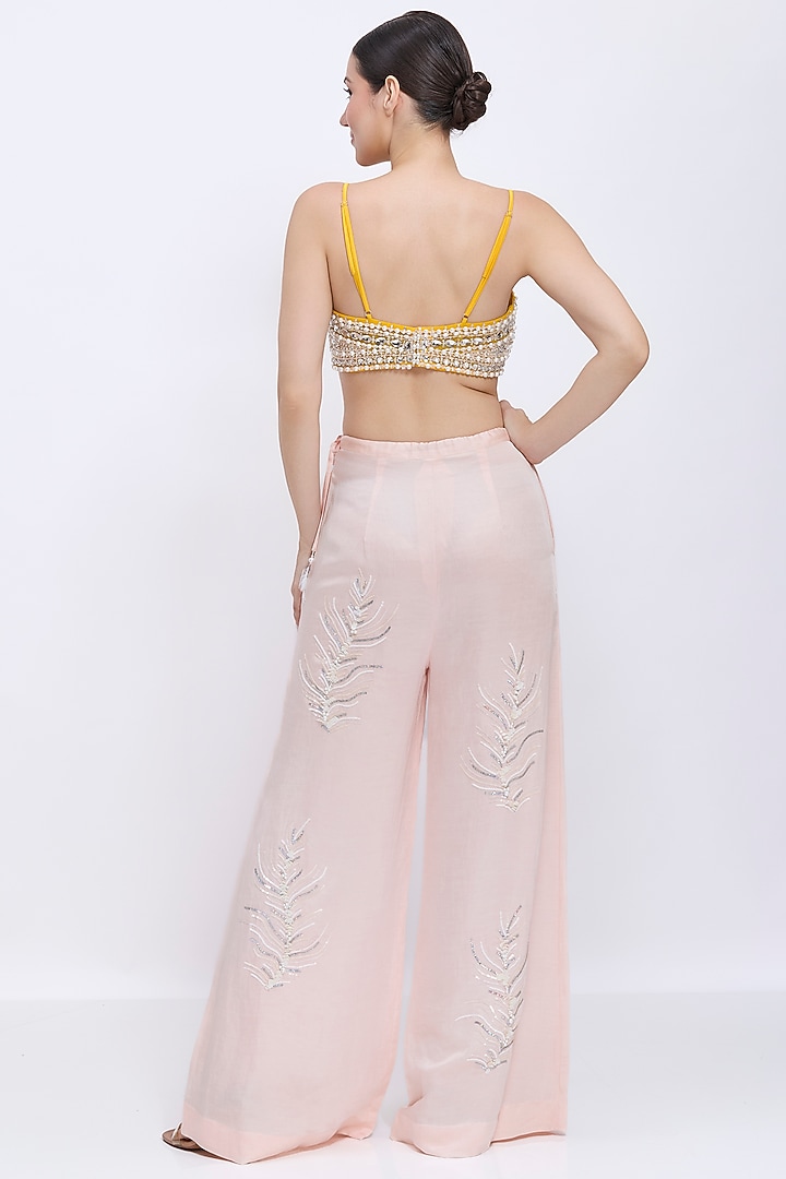 Mango-Colored Net & Polyester Satin Hand Embroidered Bustier by Dilnaz Karbhary at Pernia's Pop Up Shop