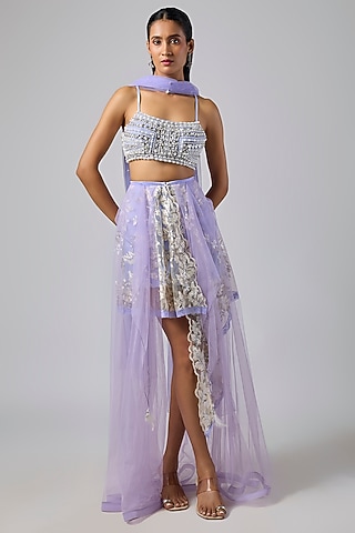 Periwinkle Net Skirt Set by Dilnaz Karbhary