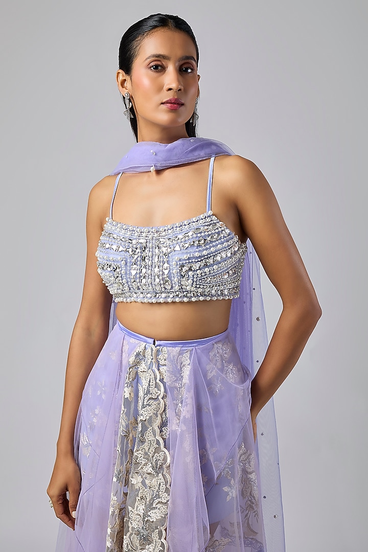 Periwinkle Net Skirt Set by Dilnaz Karbhary at Pernia's Pop Up Shop
