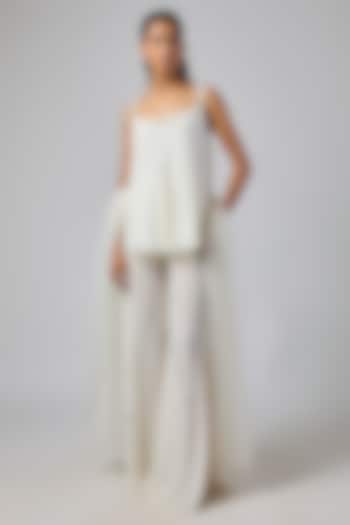 Ivory Georgette Sheer Wedding Sharara Set by Dilnaz Karbhary at Pernia's Pop Up Shop