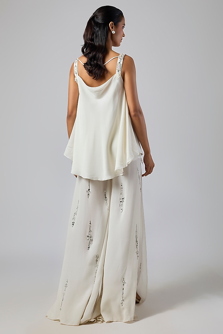 Ivory Georgette Sheer Wedding Sharara Set by Dilnaz Karbhary at Pernia's Pop Up Shop