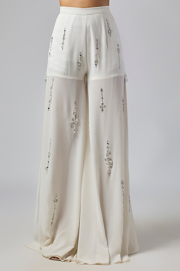 Ivory Georgette Sheer Wedding Sharara Set by Dilnaz Karbhary at Pernia's Pop Up Shop
