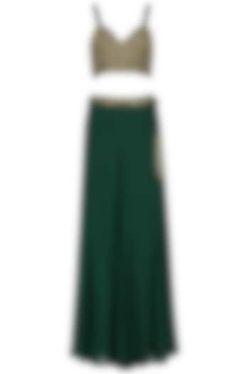 Bottle Green Embroidered Lehenga Skirt Set by Nitika Kanodia Gupta
