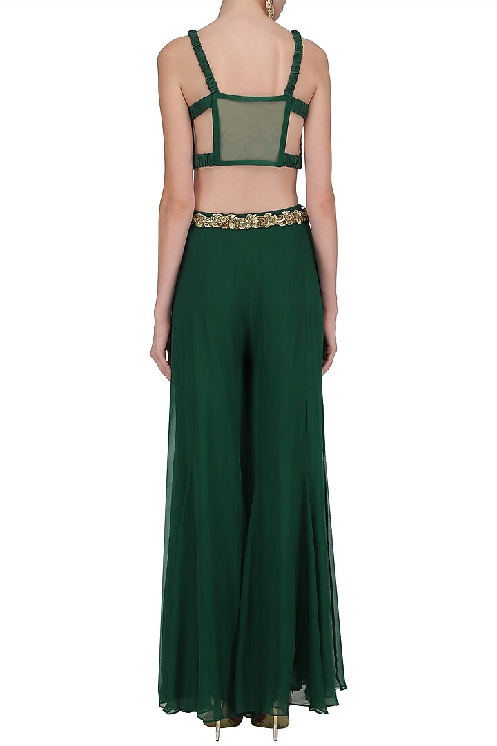 Bottle green embroidered lehenga skirt set available only at Pernia's Pop Up Shop.