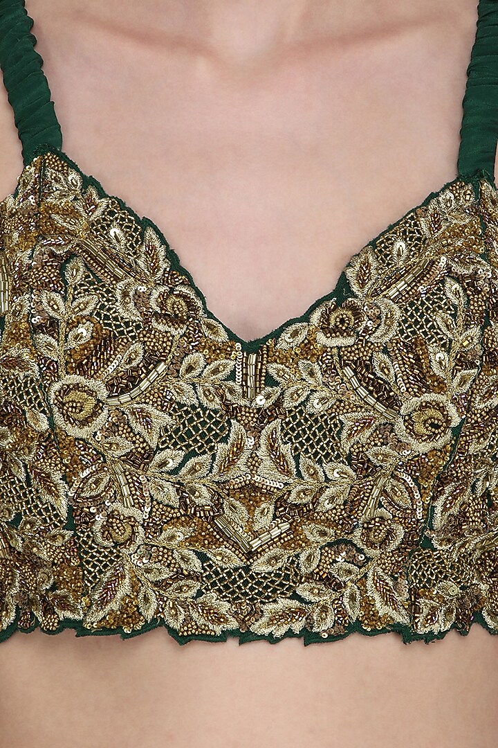 Bottle green embroidered lehenga skirt set available only at Pernia's Pop Up Shop.