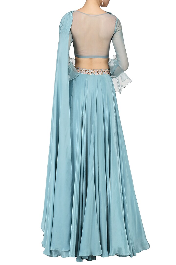 Ice blue embroidered lehenga set available only at Pernia's Pop Up Shop.