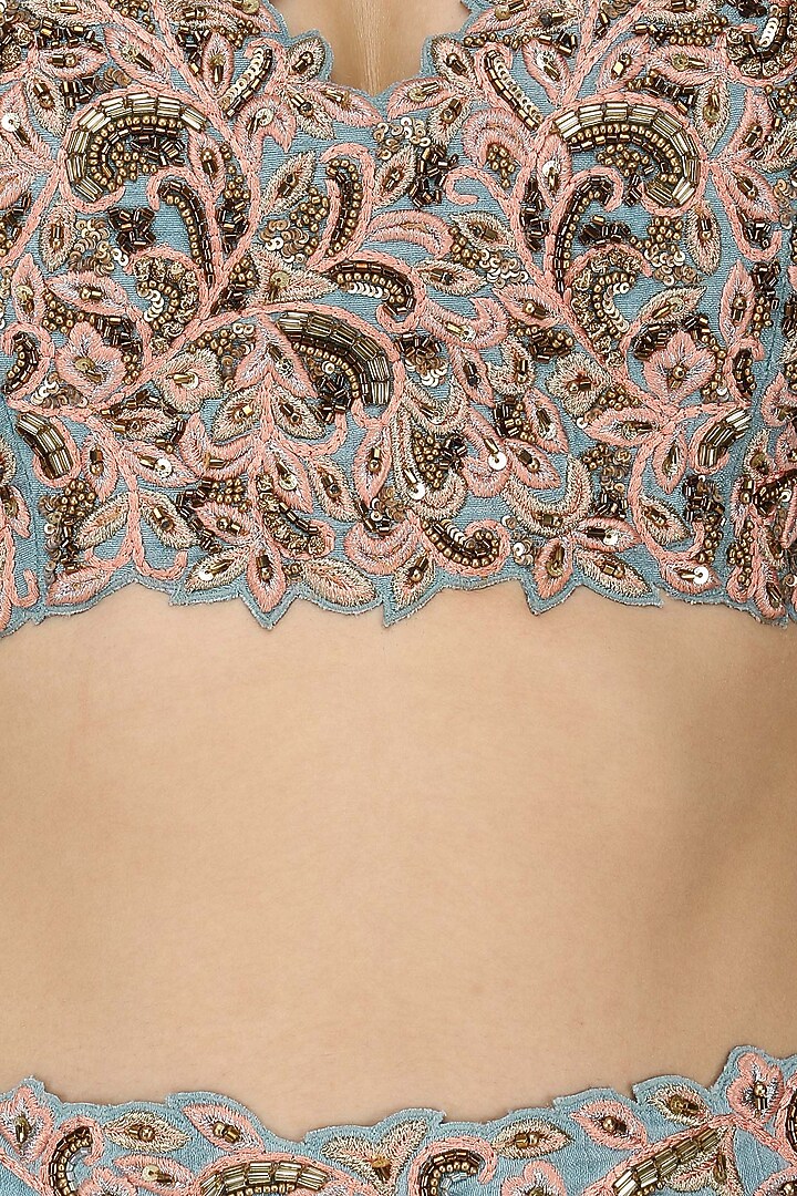 Ice blue embroidered lehenga set available only at Pernia's Pop Up Shop.