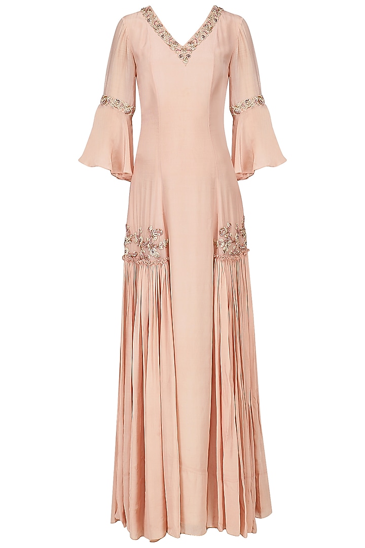 Rose pink embroidered anarkali set available only at Pernia's Pop Up Shop.