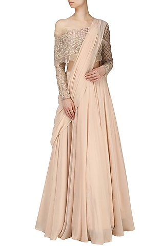 Rose Pink Embroidered Lehenga Set by Nitika Kanodia Gupta
