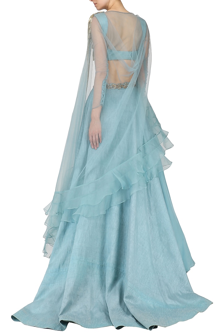 Ice blue tassel embellished lehenga set available only at Pernia's Pop Up Shop.