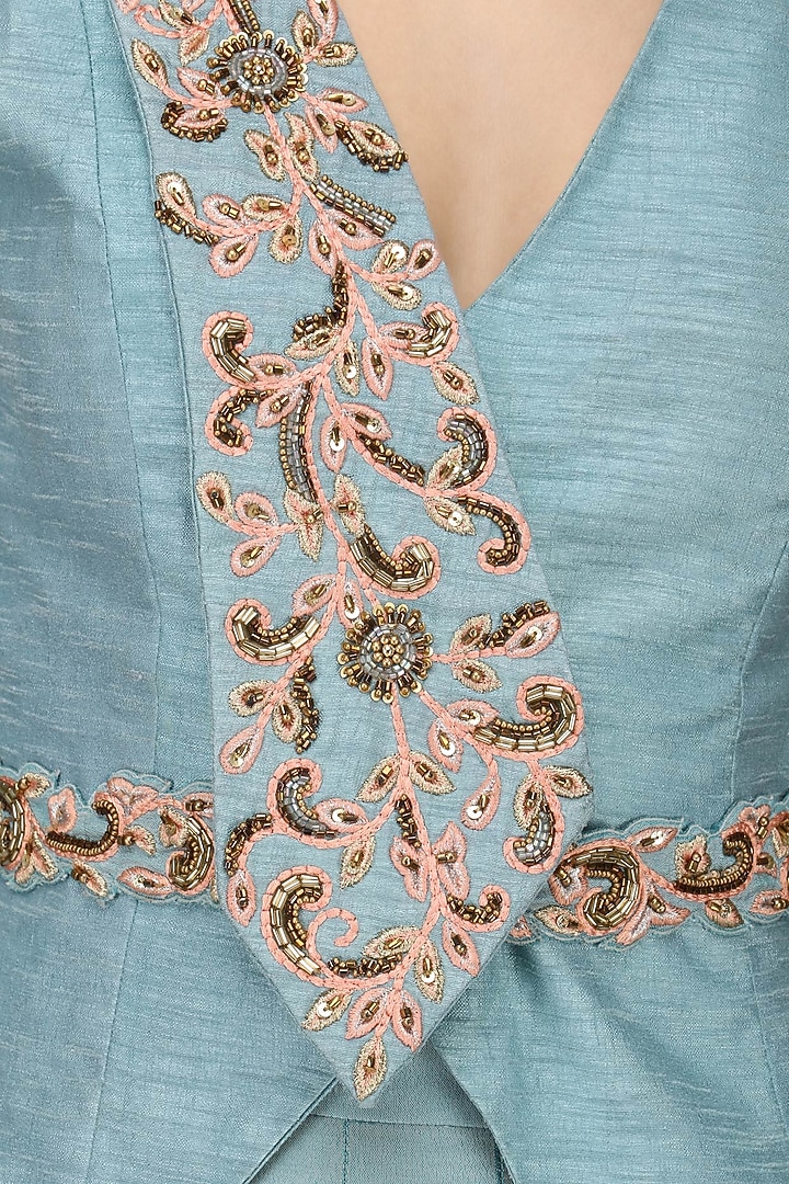 Ice blue embroidered jacket with lehenga available only at Pernia's Pop Up Shop.