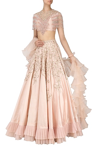 Rose Pink Embellished Lehenga Set by Nitika Kanodia Gupta