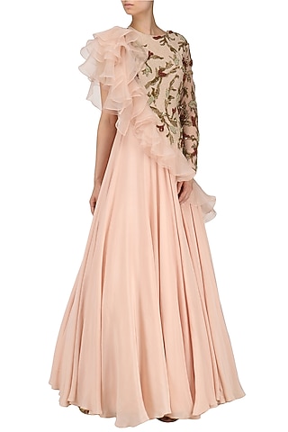 Rose Pink Embroidered Gown by Nitika Kanodia Gupta