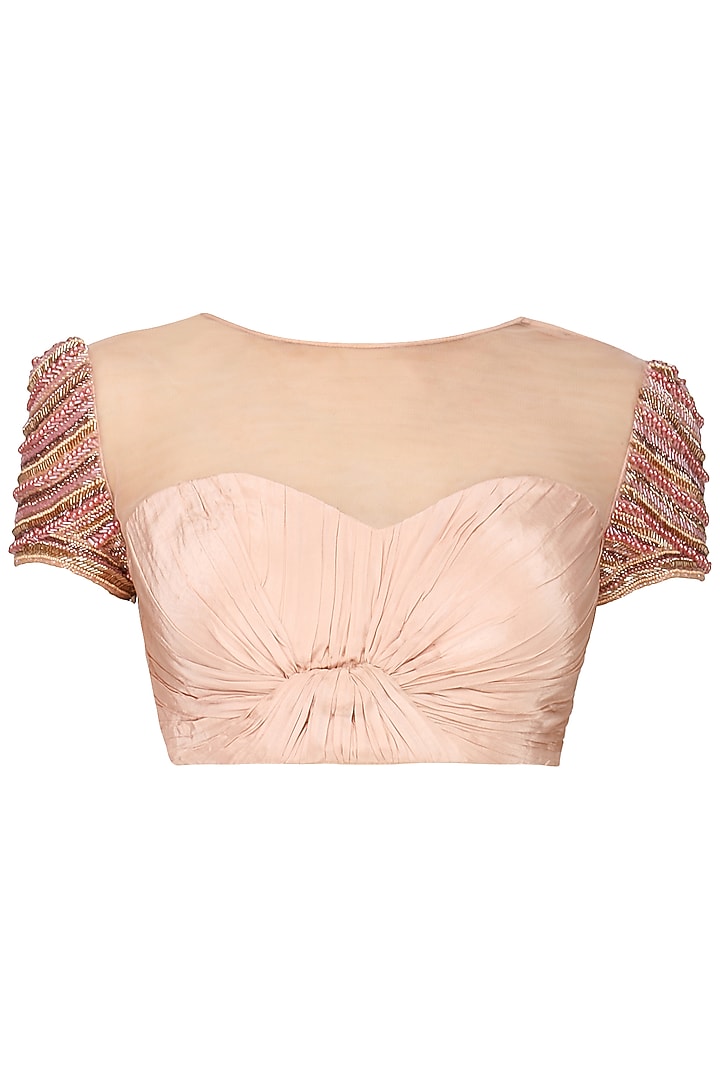 Rose pink drape saree with embroidered blouse available only at Pernia's Pop Up Shop.