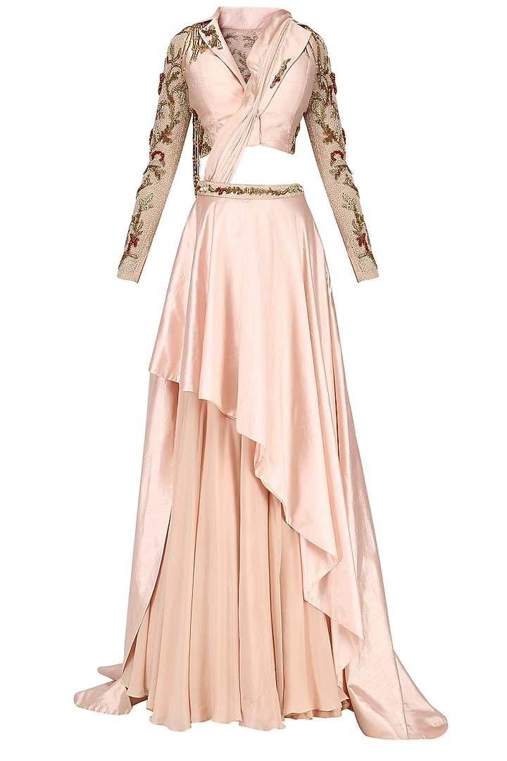 Rose pink embroidered lehenga with front open blouse set available only at Pernia's Pop Up Shop.