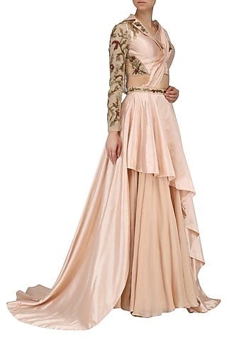 Rose Pink Embroidered Lehenga with Front Open Blouse Set by Nitika Kanodia Gupta