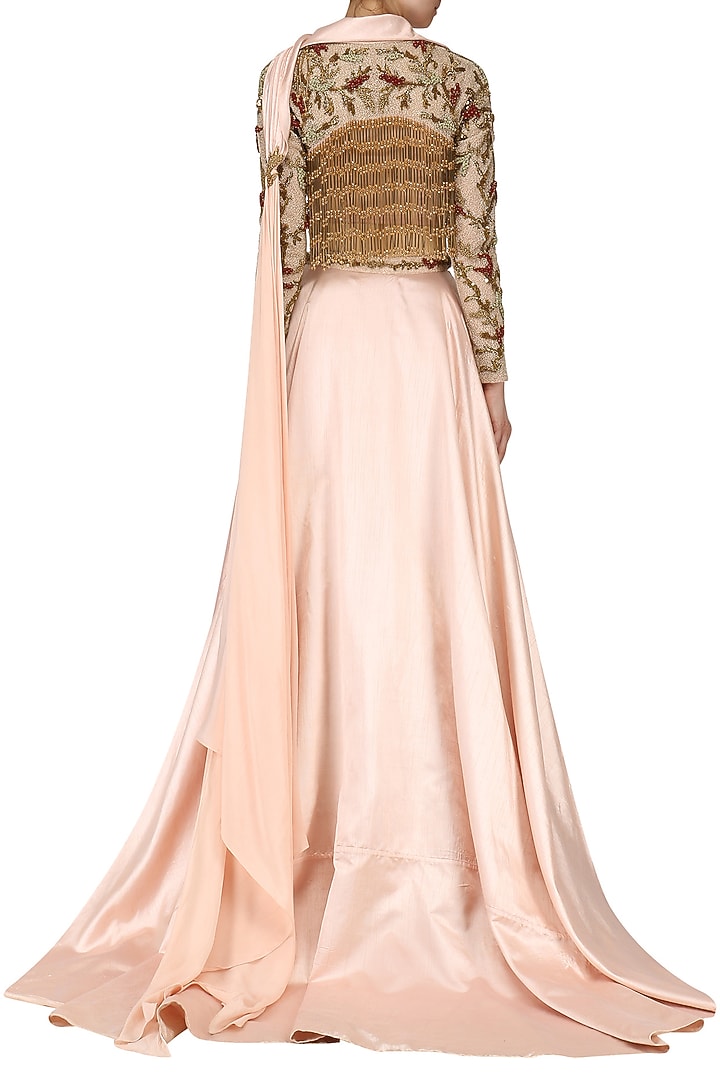 Rose pink embroidered lehenga with front open blouse set available only at Pernia's Pop Up Shop.