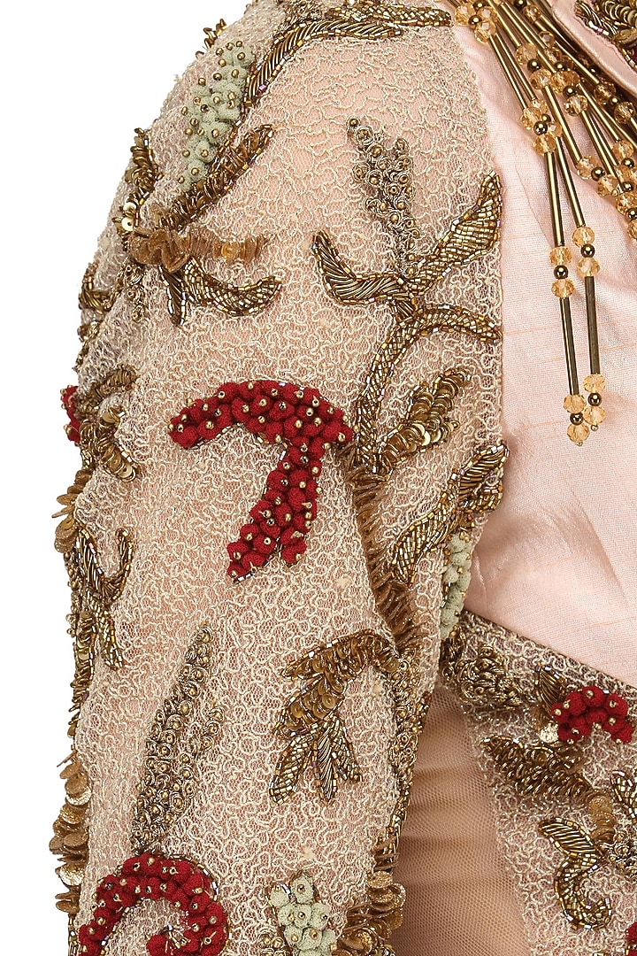 Rose pink embroidered lehenga with front open blouse set available only at Pernia's Pop Up Shop.