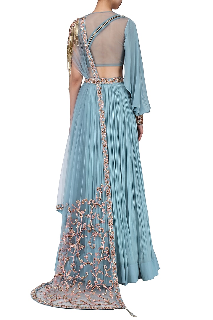 Ice blue emebllished lehenga set available only at Pernia's Pop Up Shop.