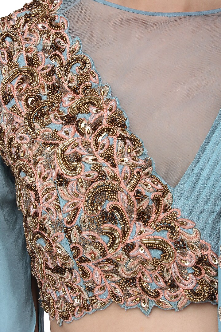 Ice blue emebllished lehenga set available only at Pernia's Pop Up Shop.