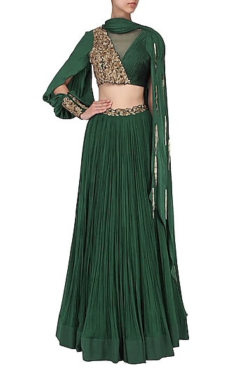Bottle green embroidered lehenga set available only at Pernia's Pop Up ...