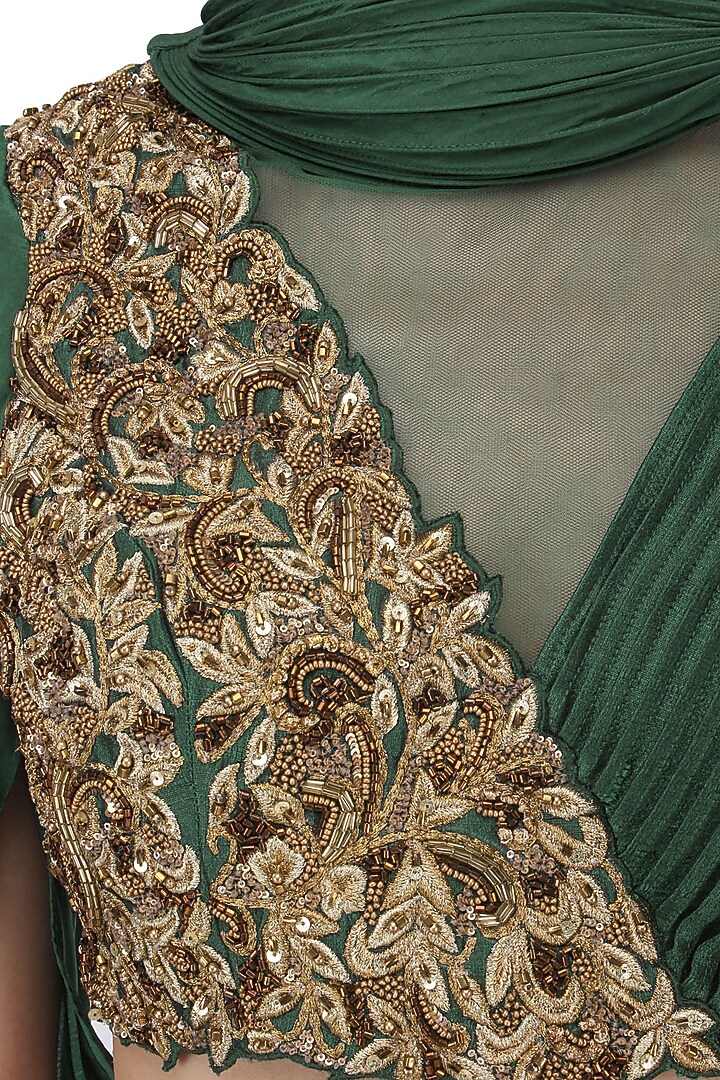 Bottle green embroidered lehenga set available only at Pernia's Pop Up Shop.