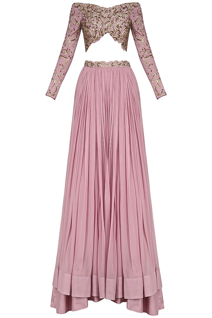 Lilac floral embroidered lehenga set available only at Pernia's Pop Up Shop.