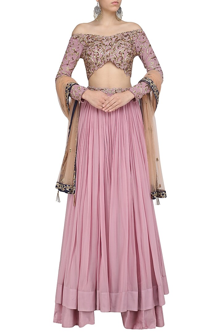 Lilac floral embroidered lehenga set available only at Pernia's Pop Up Shop.