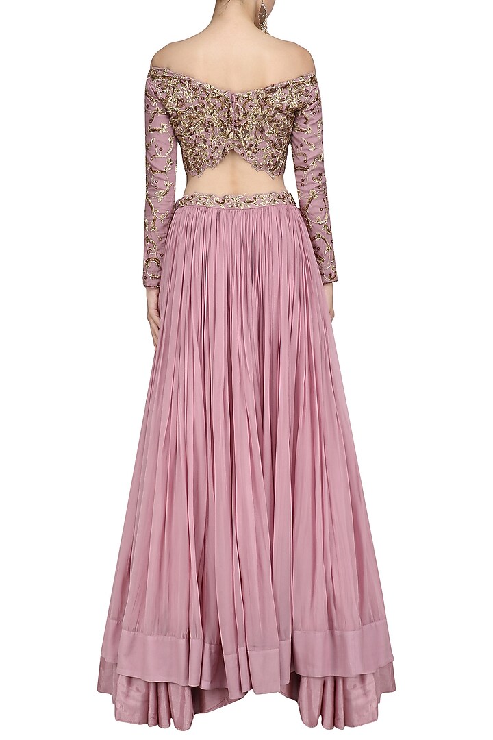 Lilac floral embroidered lehenga set available only at Pernia's Pop Up Shop.