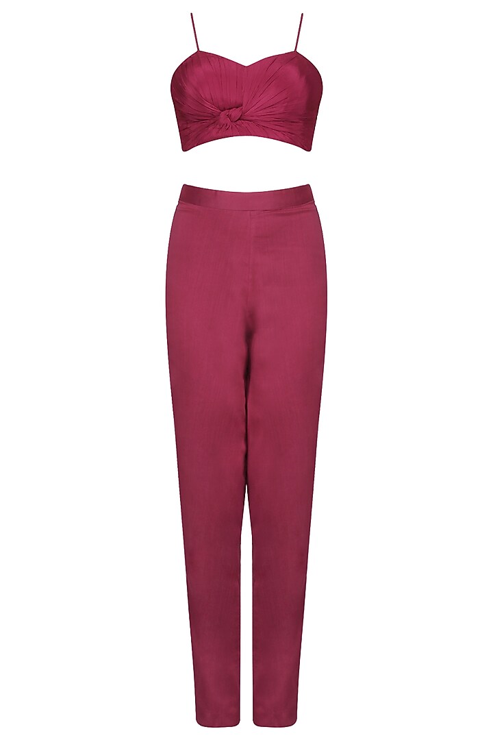 Red Wine embroidered cape with trouser pants and bustier set available only at Pernia's Pop Up Shop.