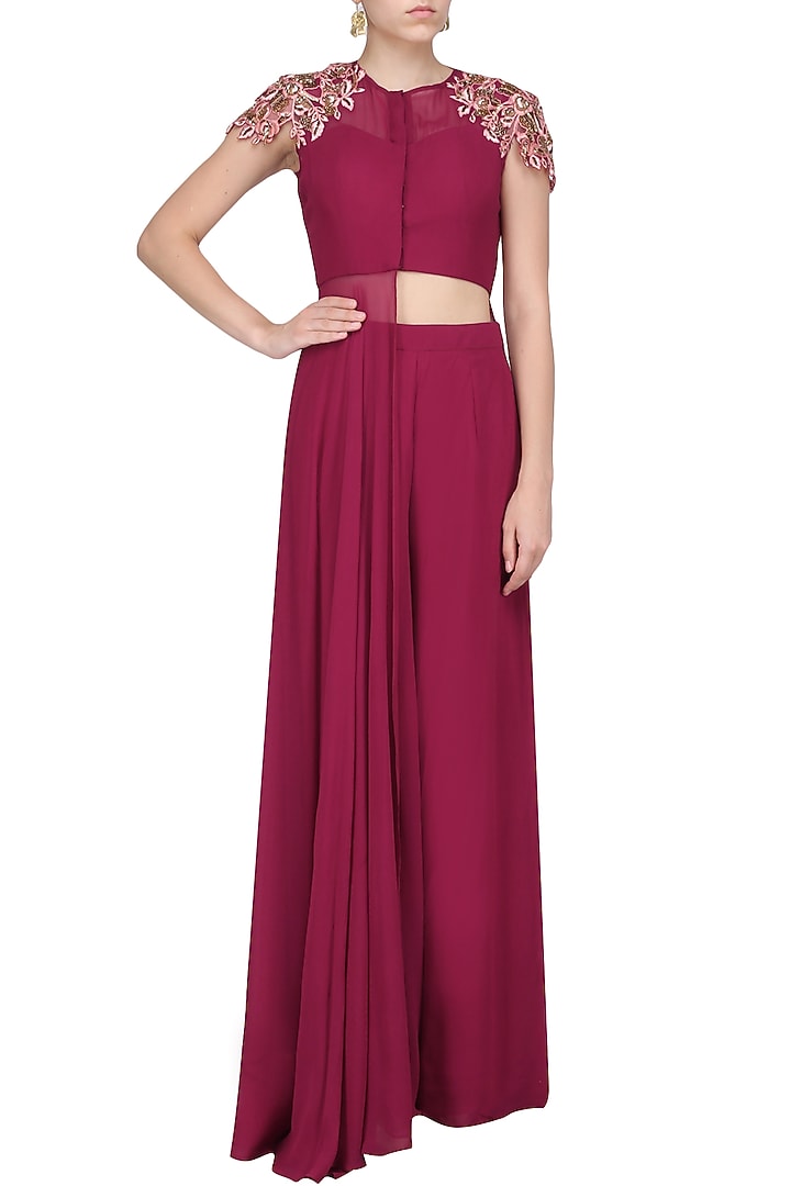 Red Wine embroidered tunic with palazzo pants set available only at Pernia's Pop Up Shop.