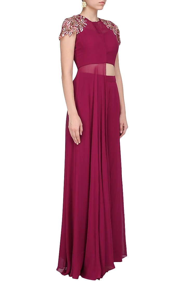 Red Wine embroidered tunic with palazzo pants set available only at Pernia's Pop Up Shop.