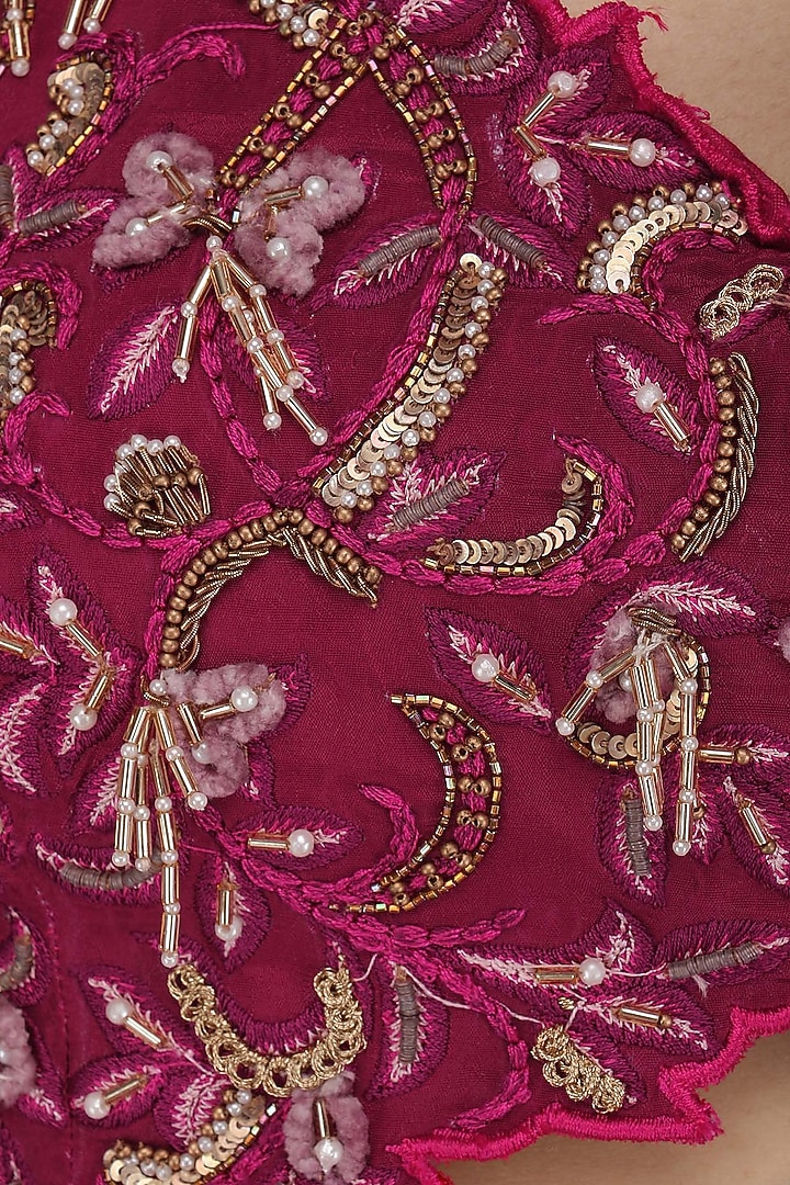 Red wine resham dabka embroidered anarkali set available only at Pernia's Pop Up Shop.