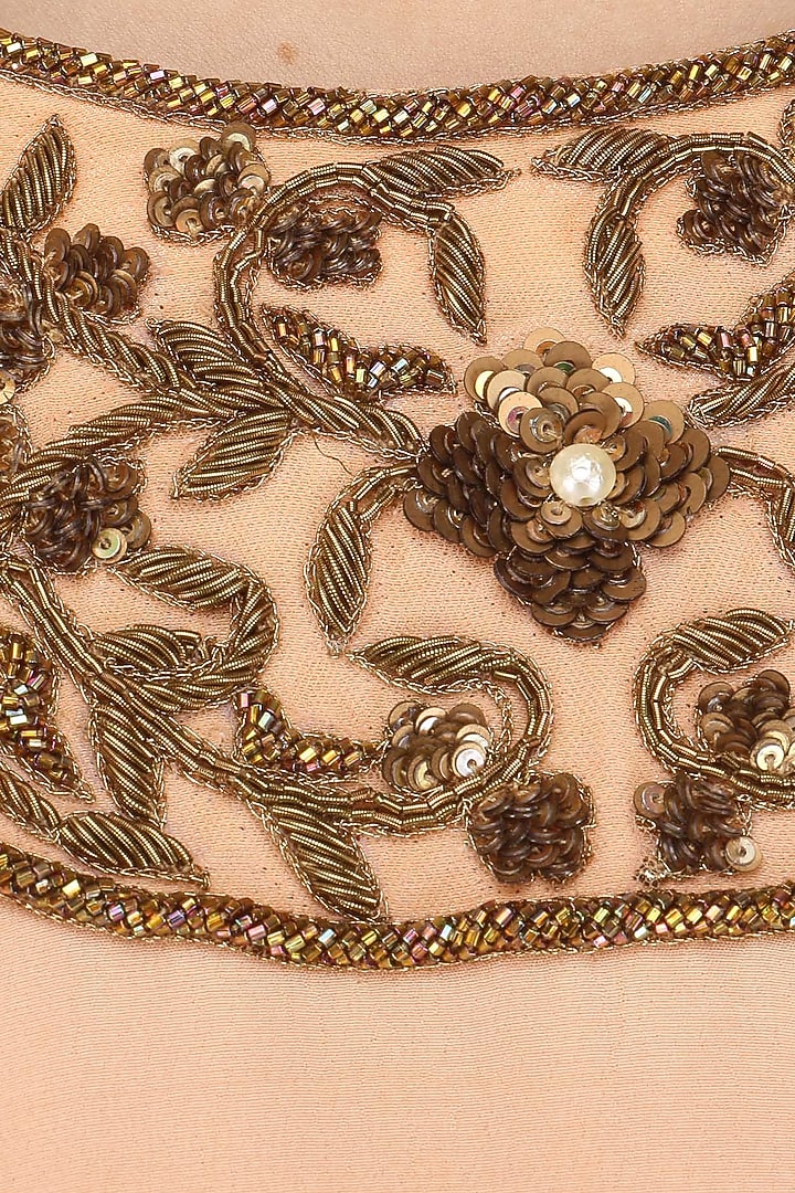 Peach floral embroidered lehenga set available only at Pernia's Pop Up Shop.