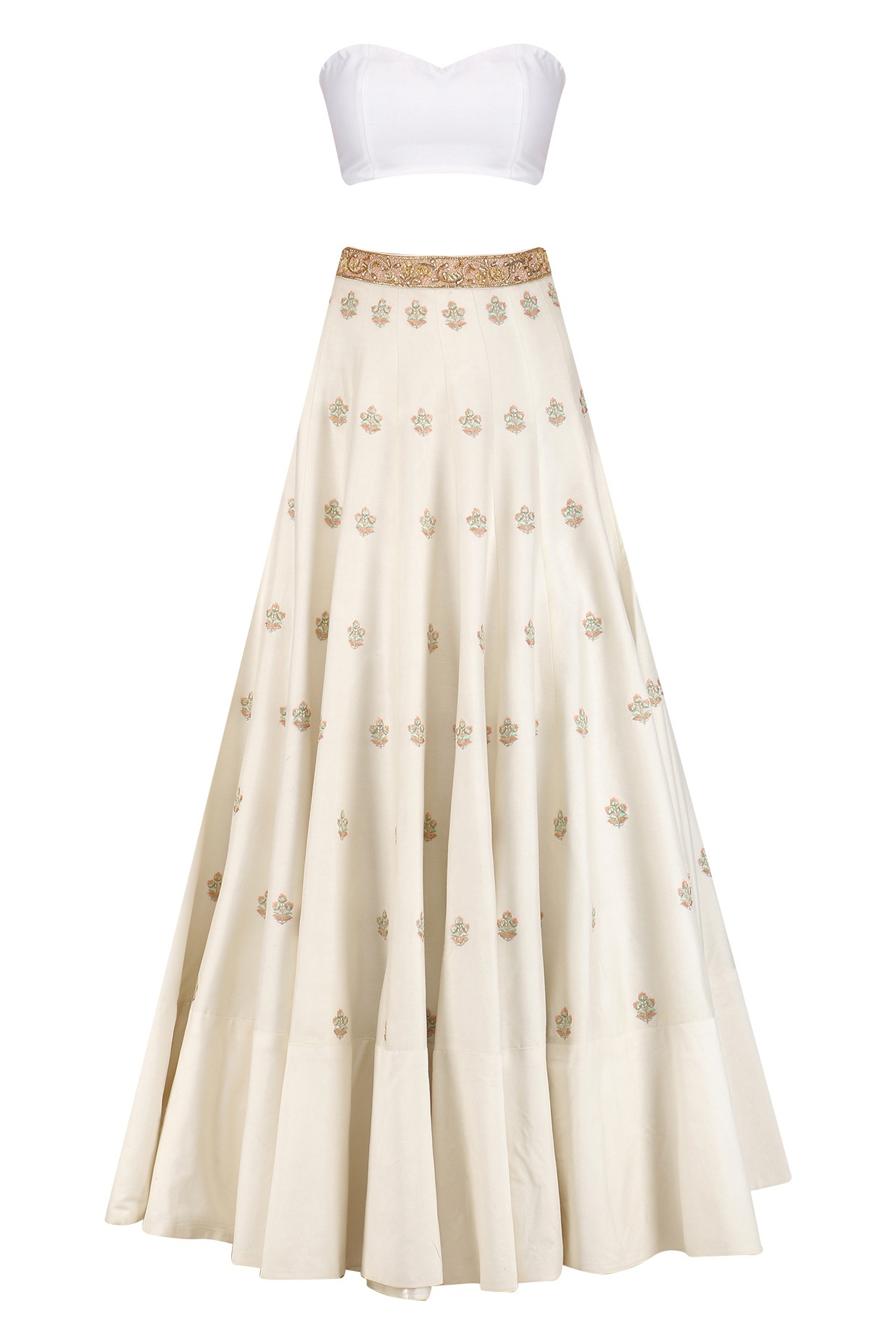 Ivory off shoulder cape with lehenga set available only at