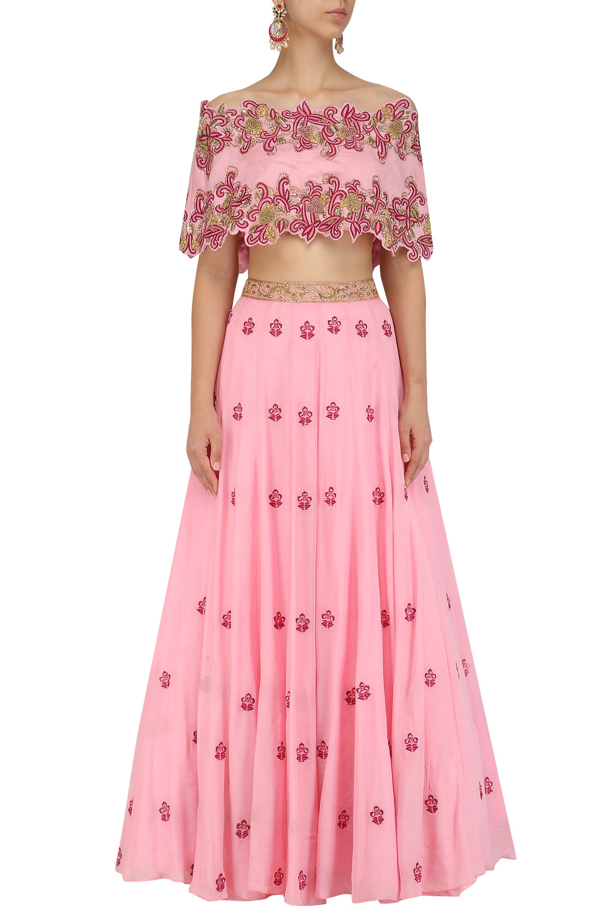 Off white georgette circular lehenga choli 3405