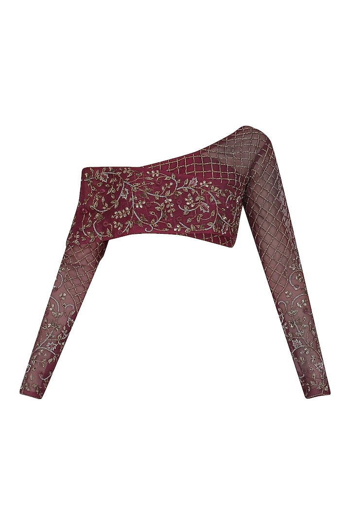 Red Wine crepe hand embroidered lehenga set available only at Pernia's Pop Up Shop.