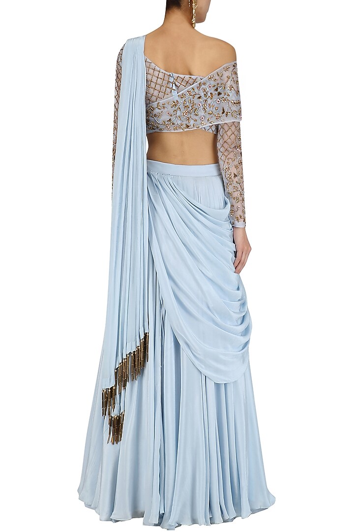Powder Blue hand embroidered lehenga set available only at Pernia's Pop Up Shop.