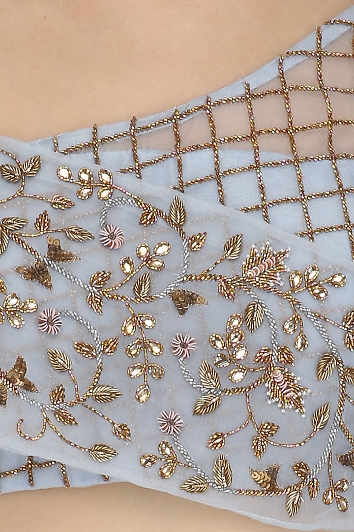 Powder Blue hand embroidered lehenga set available only at Pernia's Pop Up Shop.