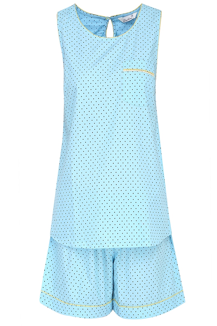 Blue Dots Printed Sleeveless Shirt and Shorts Set by Dandelion