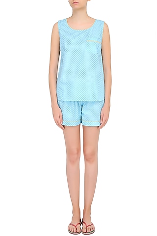 Blue Dots Printed Sleeveless Shirt and Shorts Set by Dandelion