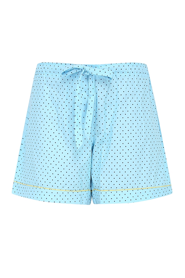 Blue dots printed sleeveless shirt and shorts set available only at Pernia's Pop Up Shop.